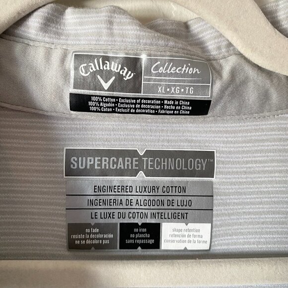Callaway Collection Supercare Technology Golf Polo Light Gray Stripe XL - Picture 2 of 8